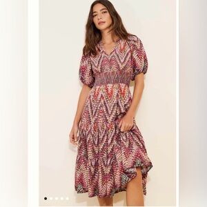 Anthropologie Conditions Apply Printed Puff-Sleeved Midi Dress US 2